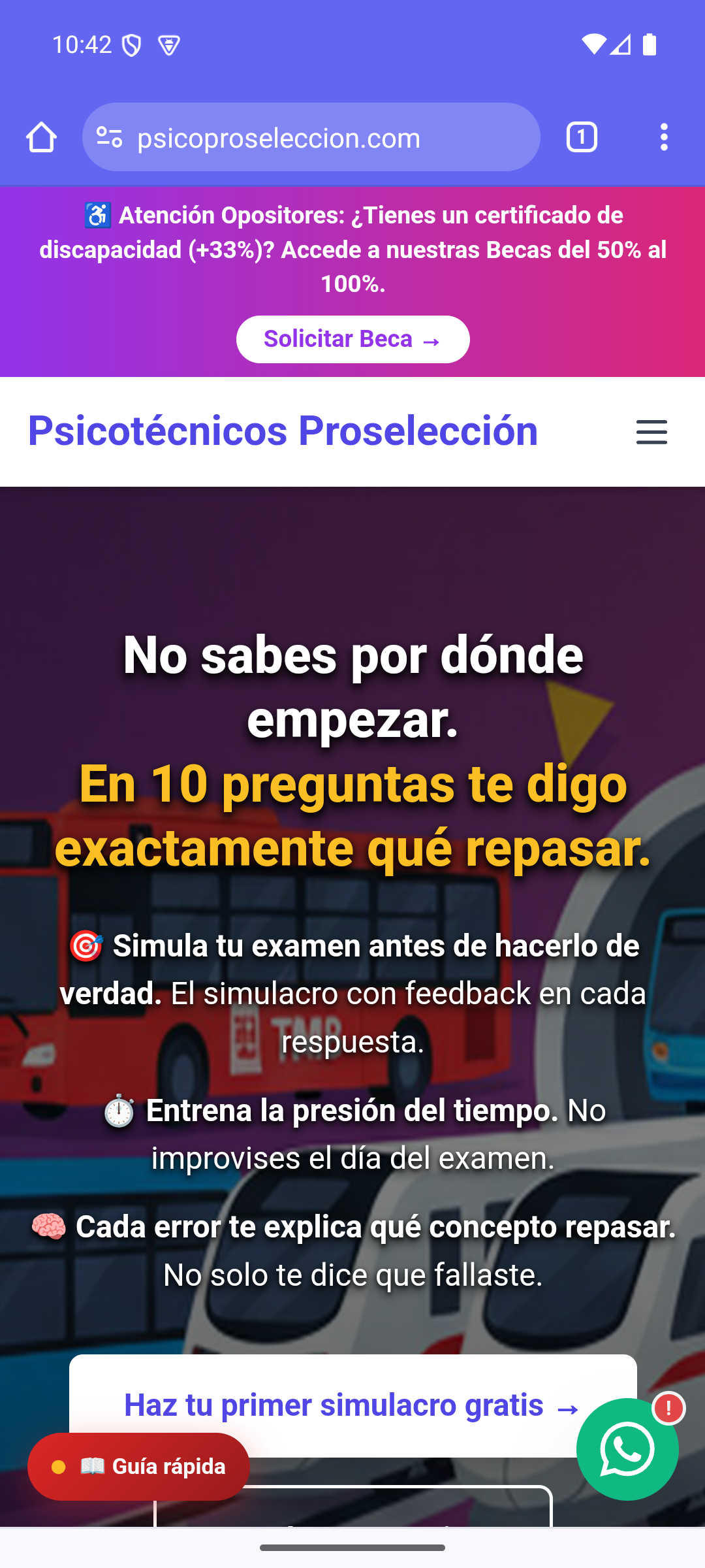 Pantalla de Chrome Android mostrando psicoproseleccion.com cargada