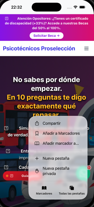 Menú de tres puntos de Safari iOS desplegado con opción Compartir visible
