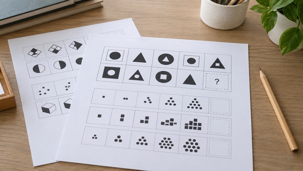 Matrices de lógica y series numéricas sobre una mesa
