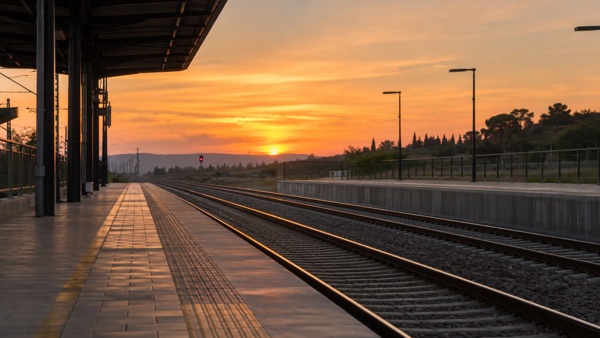Andén de tren vacío al atardecer
