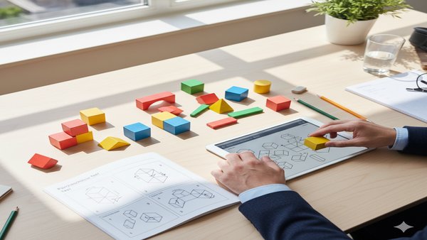 Manos resolviendo test de cubos 3D - Aptitud espacial