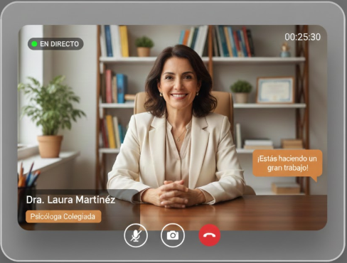 Widget de psicólogo mostrando sesiones de apoyo emocional