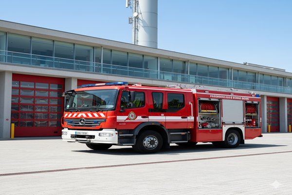 Camión de bomberos rojo en servicio de emergencias